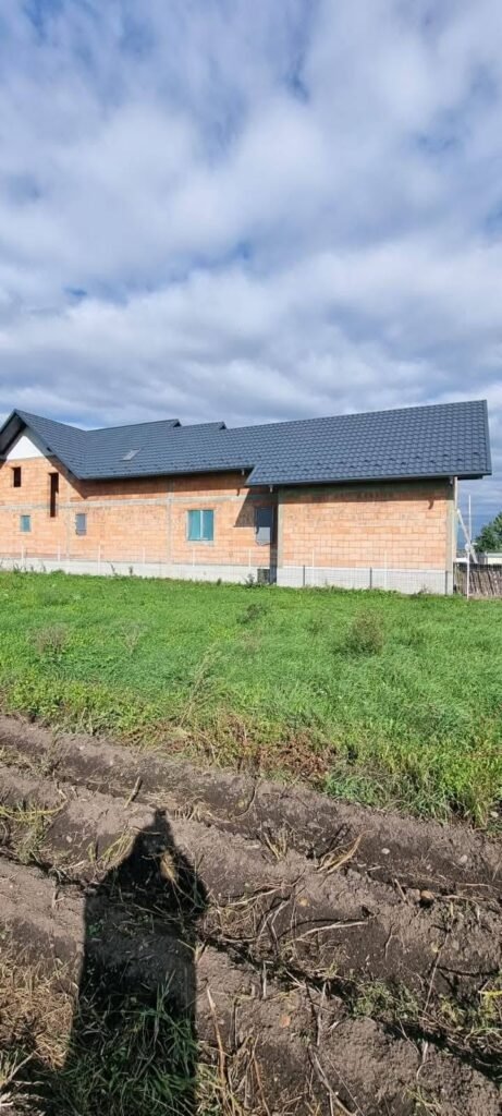 Casă cu învelitoare metalică închisă la culoare